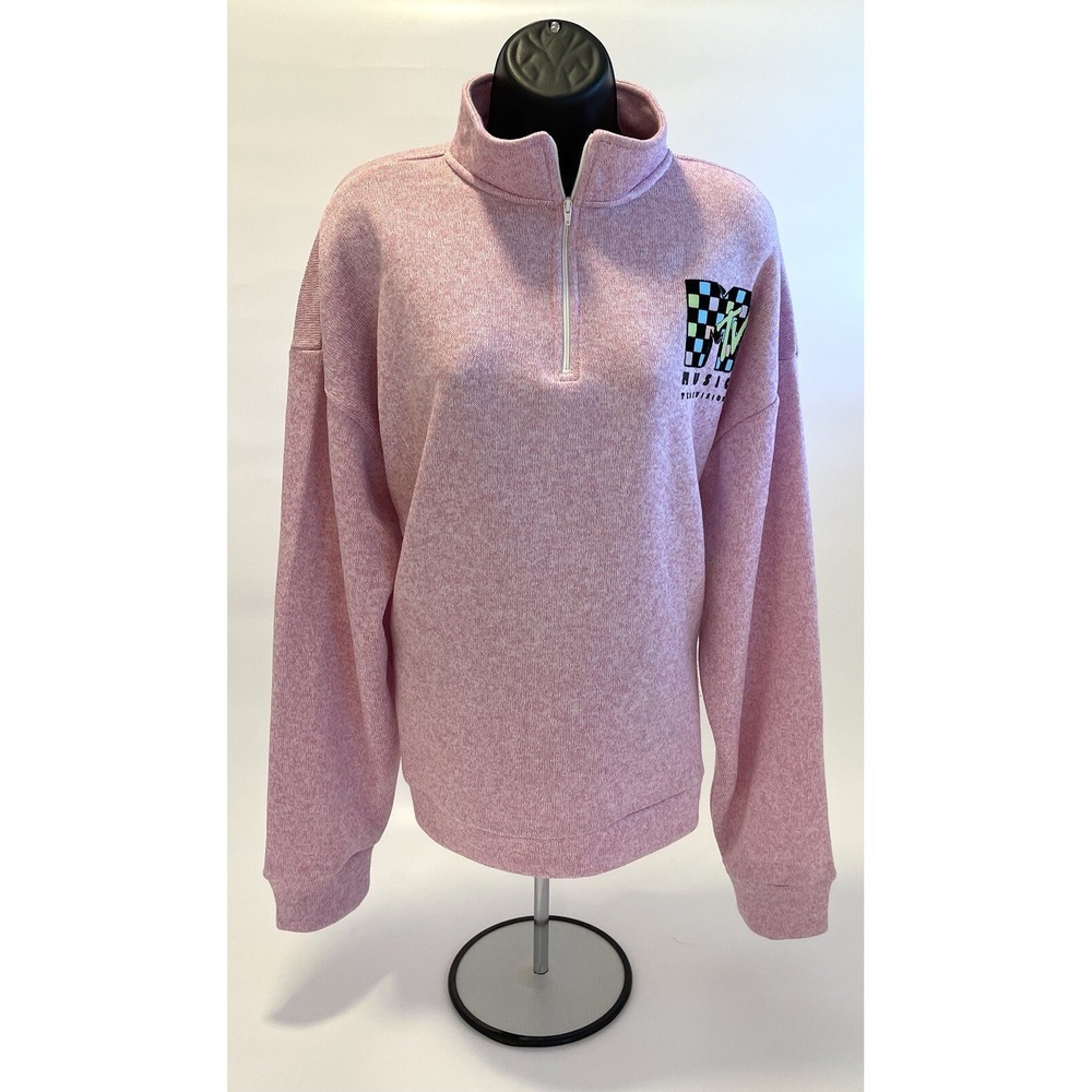MTV Heather Pink 1/4 Zip L/S Pullover Sweater Size 2XL‎ New with Tags NWT